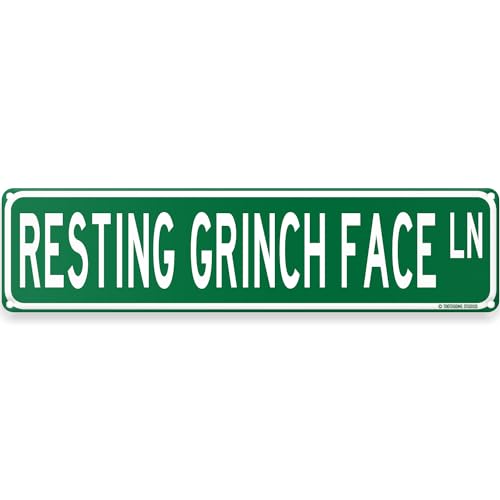 Resting Grinch Face Ln Christmas Theme Street Sign 16″ x 4″ Holiday Humor Ornament Novelty Home Decor Wall Decoration (RestingGrinchFaceStreet)
