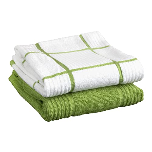 T-Fal Solid & Checked Parquet Kitchen Towels: Highly Absorbent, Super Soft Long Lasting – 100% Cotton, 16″x26″ Dish Towels for Cleaning & Drying Dishes, Pans, Glassware, or Countertops, 2-Pack, Green