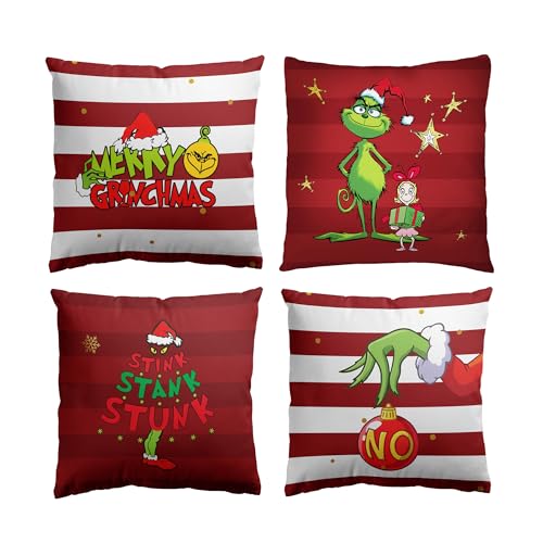 Deztibos Christmas Pillowcase Merry Xmas Bed Body Pillow Covers Soft Backrest Cushion Farmhouse Pillow Protector Covers with Zipper Closure for Bedroom 17x17inch,four-piece pillow set