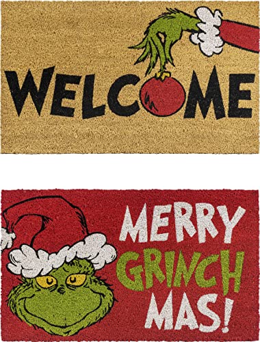 Gertmenian The Grinch Coir Doormat – 2×3 Welcome Mat (2-Pack), Ideal for High Traffic Areas in Front Door, Garage, Entryway – The Grinch Welcome/Merry Grinchmas, 19594