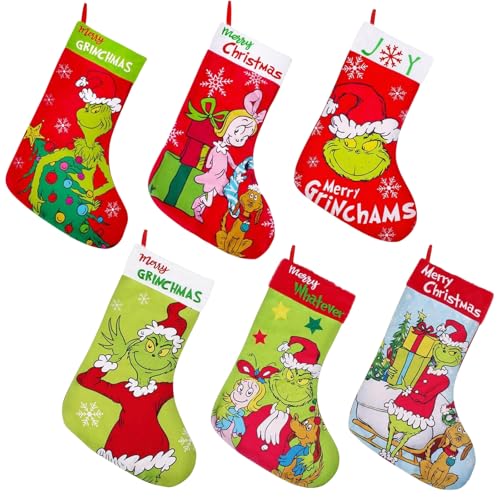 WLVYSY Personalized Christmas Stockings Set of 6,Christmas Stockings Bulk 6 Packs,18 * 12 Inch Red Stockings Christmas,Christmas Decorations for Family Holiday Party Decor