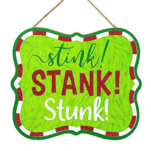Craig Bachman Stink Stank Stunk 10.5″ Wooden Sign/Door Hanger For Christmas Wreath Accents, Crafts, and Wall Decorations – Lime Green, Red, White