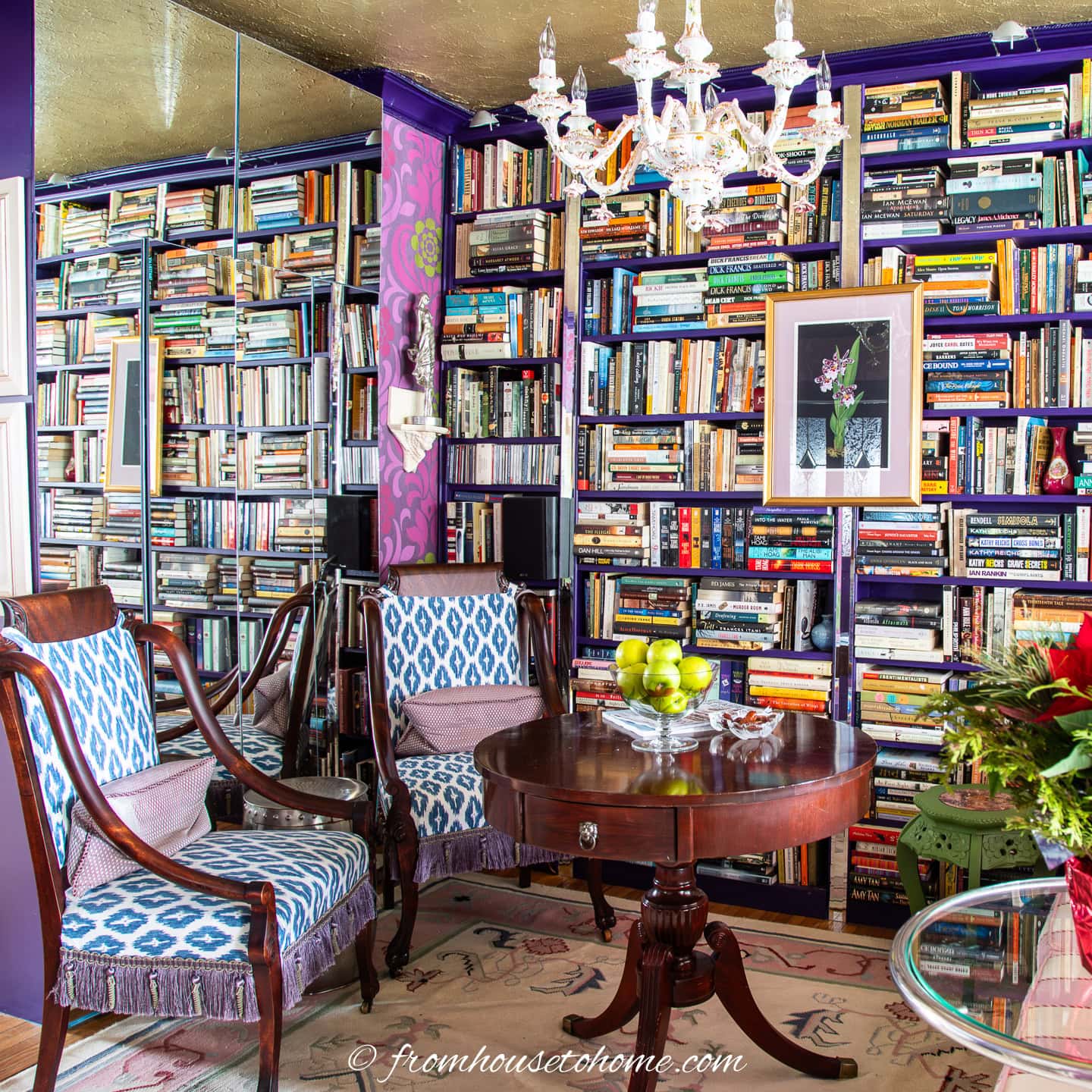 Purple, Pink and Green Small Home Library Makeover