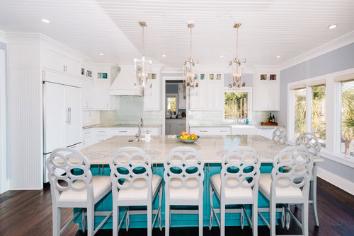 multiple fixtures over a kitchen island