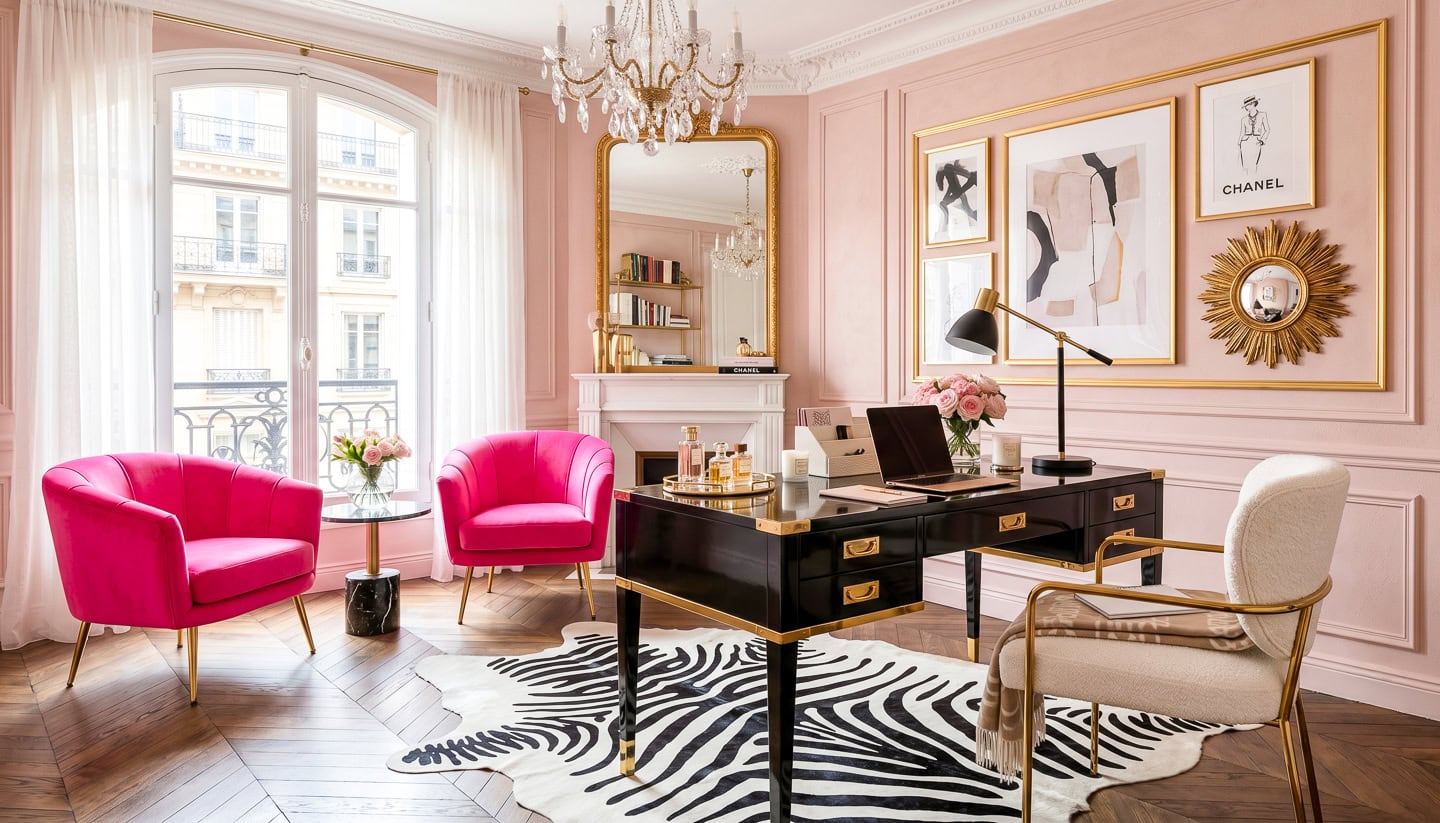Parisian Glam Pink Home Office Mood Board