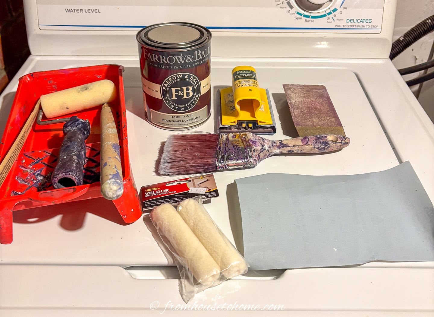 supplies for painting a veneer bookshelf