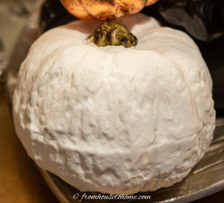 Close up of a foam pumpkin that has been spray painted without a primer