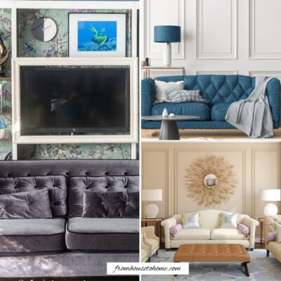 A collage of pictures illustrating above sofa wall decor ideas