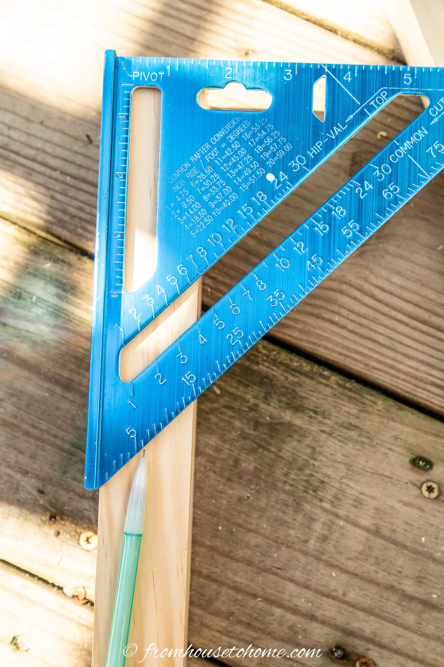 Use a construction square or protractor to measure a 15 degree angle