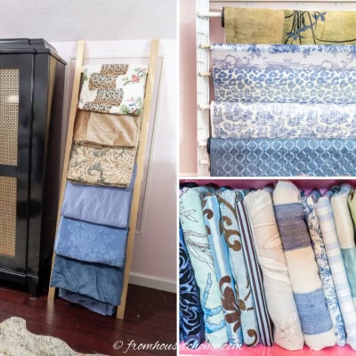 A collage of DIY fabric storage ideas