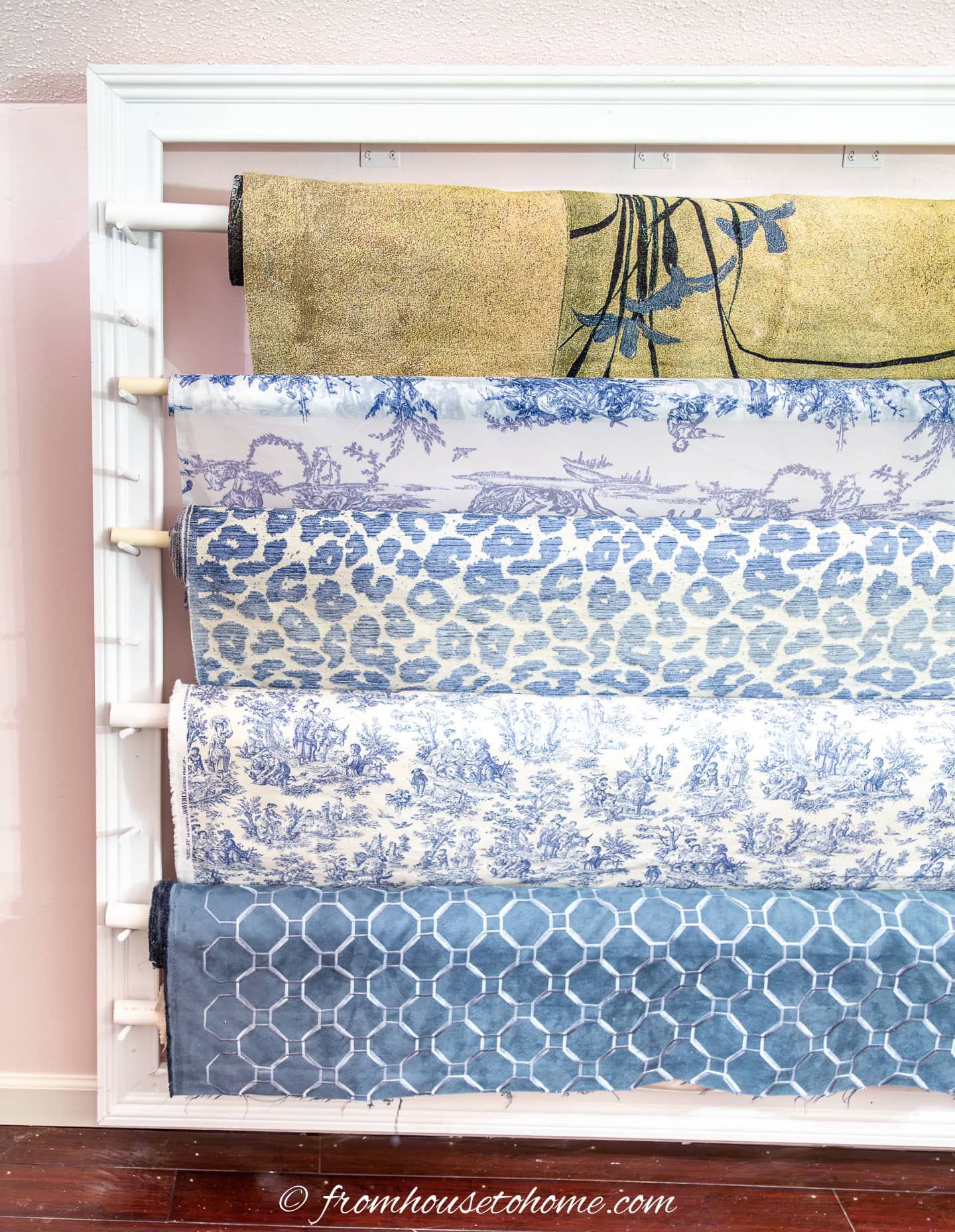 A DIY fabric roll storage rack