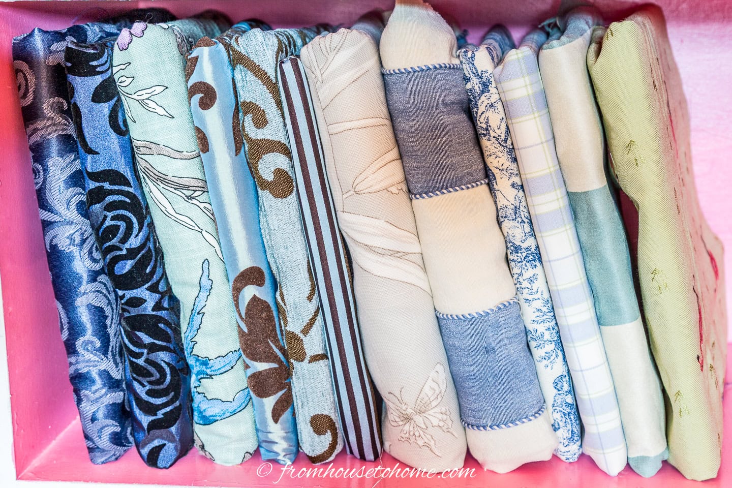 Folded fabric on a bookshelf