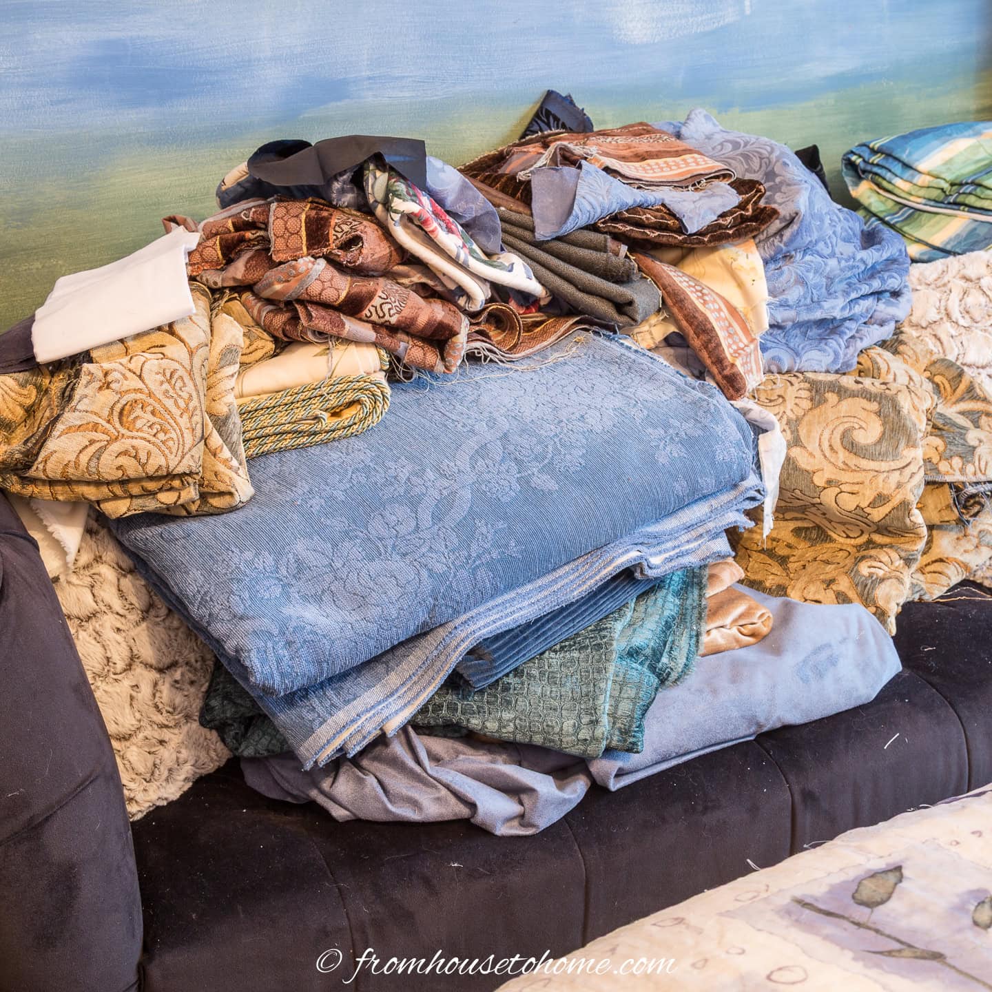 The fabric pile on a bench