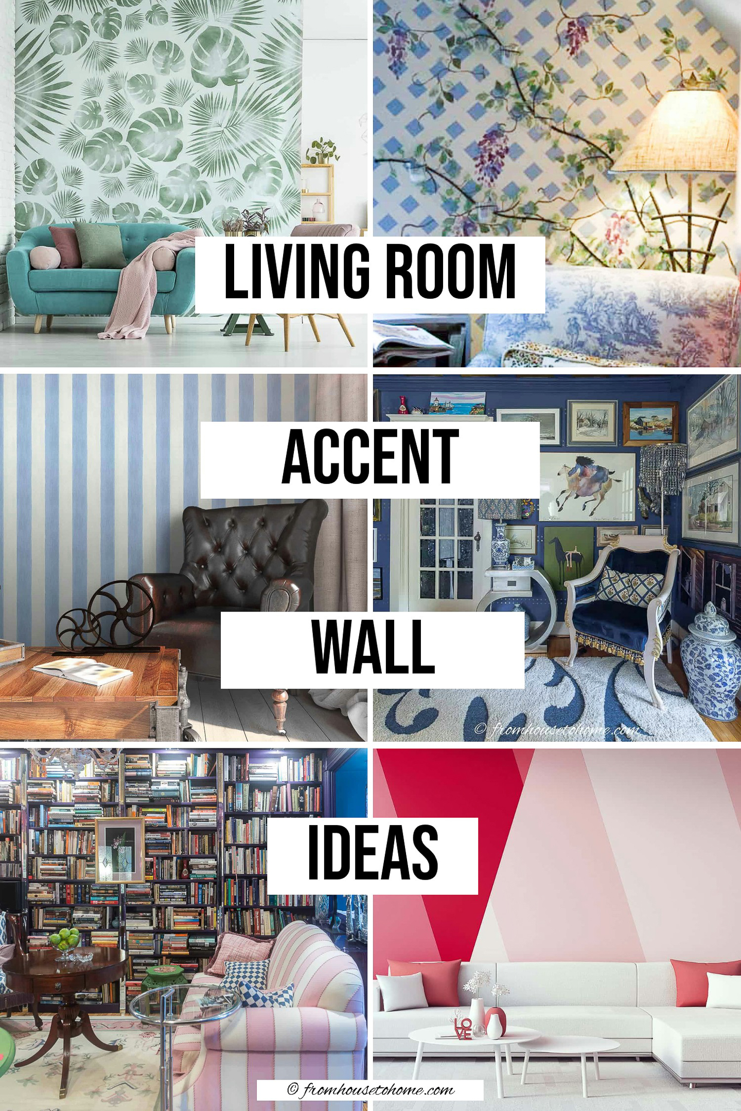 A collage of living room accent wall ideas