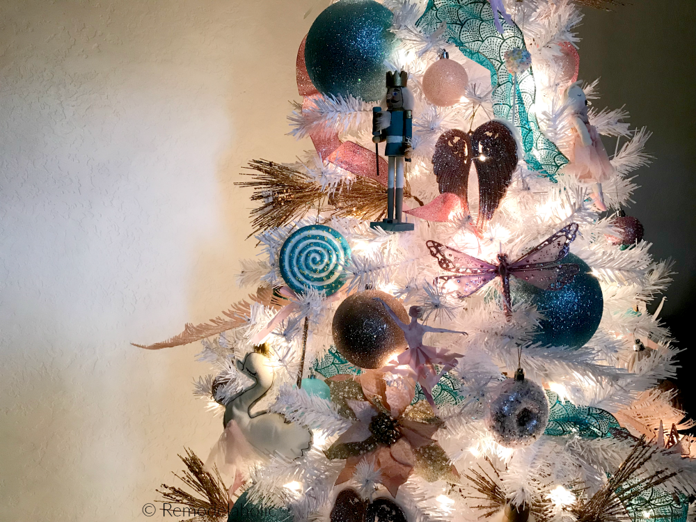 pink, blue and gold nutcracker christmas tree