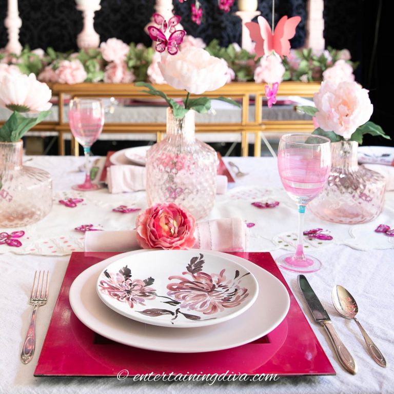 Pink Flowers And Butterfly Easter Tablescape