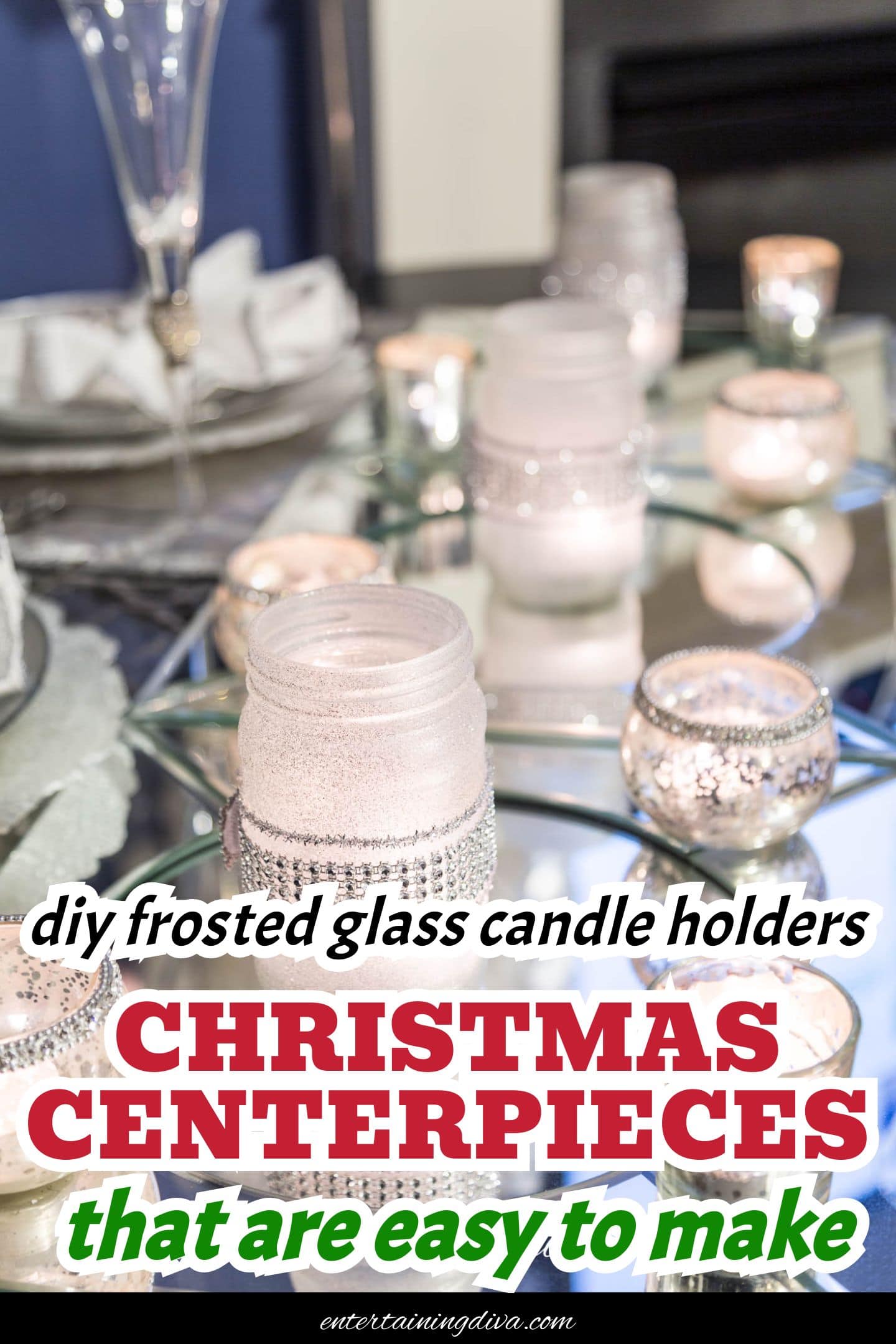 Frosted glass candle holders on the table