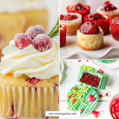 A collage of pictures illustrating christmas desserts