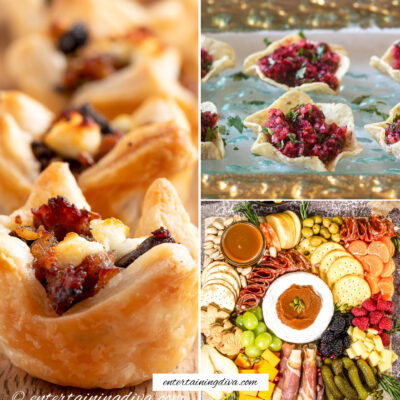 A collage of pictures illustrating thanksgiving appetizers