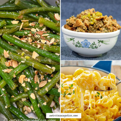 A collage of pictures illustrating thanksgiving side dishes